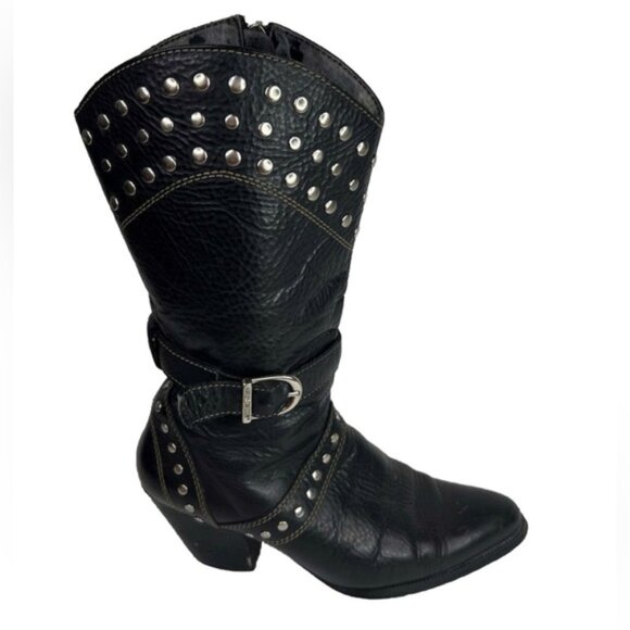 HARLEY-DAVIDSON Leather Upper Balance‎ 85719 Zip Closure Black Heel Boots Size 6 - Picture 1 of 16